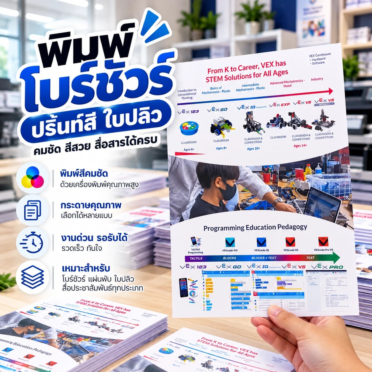 บริการพิมพ์โบรชัวร์และใบปลิวสี หน้าเดียวหรือหน้าและหลัง