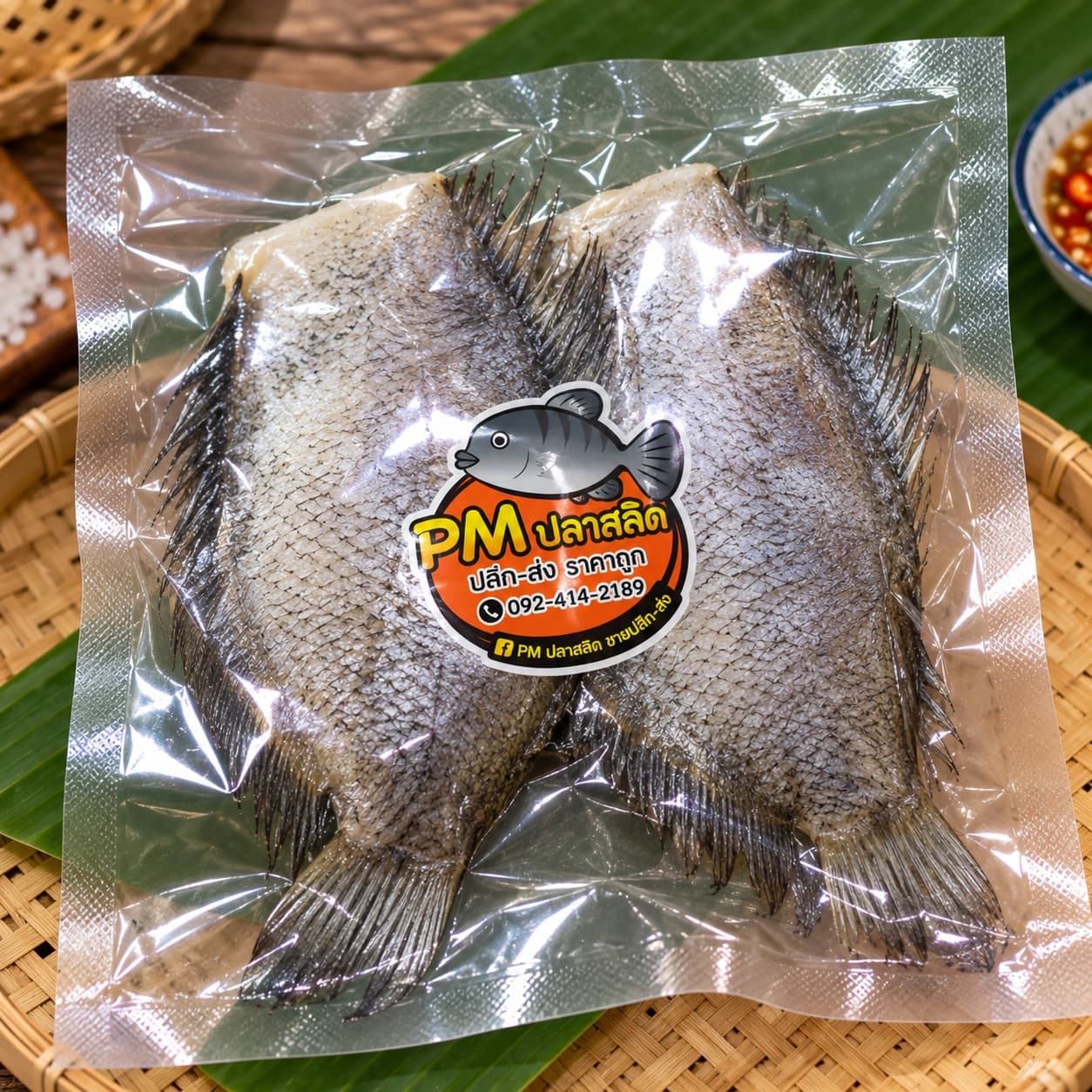 ตัวอย่างสติ๊กเกอร์ฉลากอาหารติดบนถุงสุญญากาศ