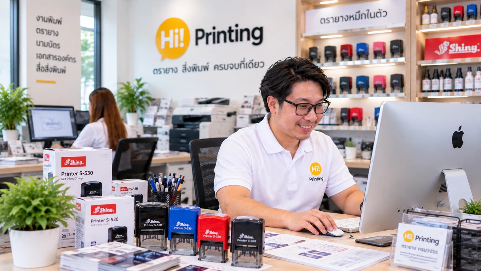 ทีมงาน Hi Printing ดูแลงานออกแบบและงานพิมพ์ภายในหน้าร้าน