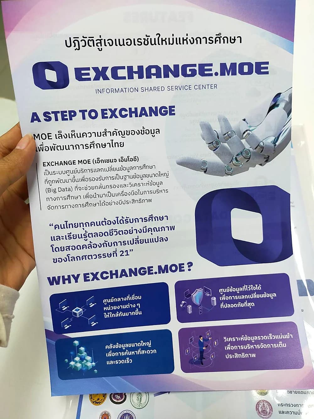 ตัวอย่างงานพิมพ์สี A4 เอกสารประชาสัมพันธ์ Exchange MOE